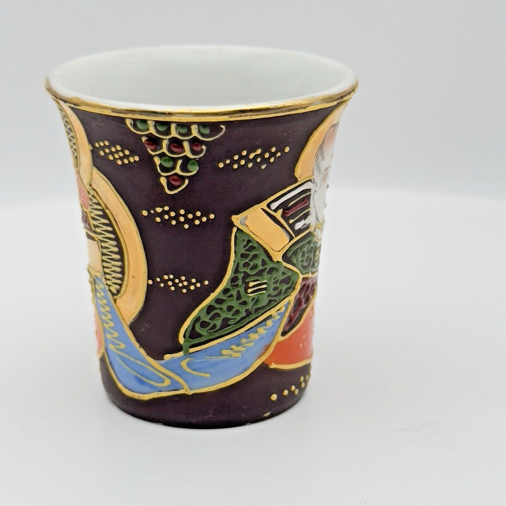 Vintage Japanese Lithophane Sake Cup Satsuma Moriage Geisha Girl Collectible - Picture 2 of 9
